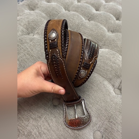 Nocona Other - Nocona Brown Leather Belt with Silver Accents